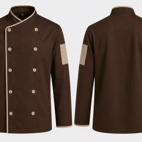 VESTE CUISINE MIXTE MARRON MANCHES LONGUES